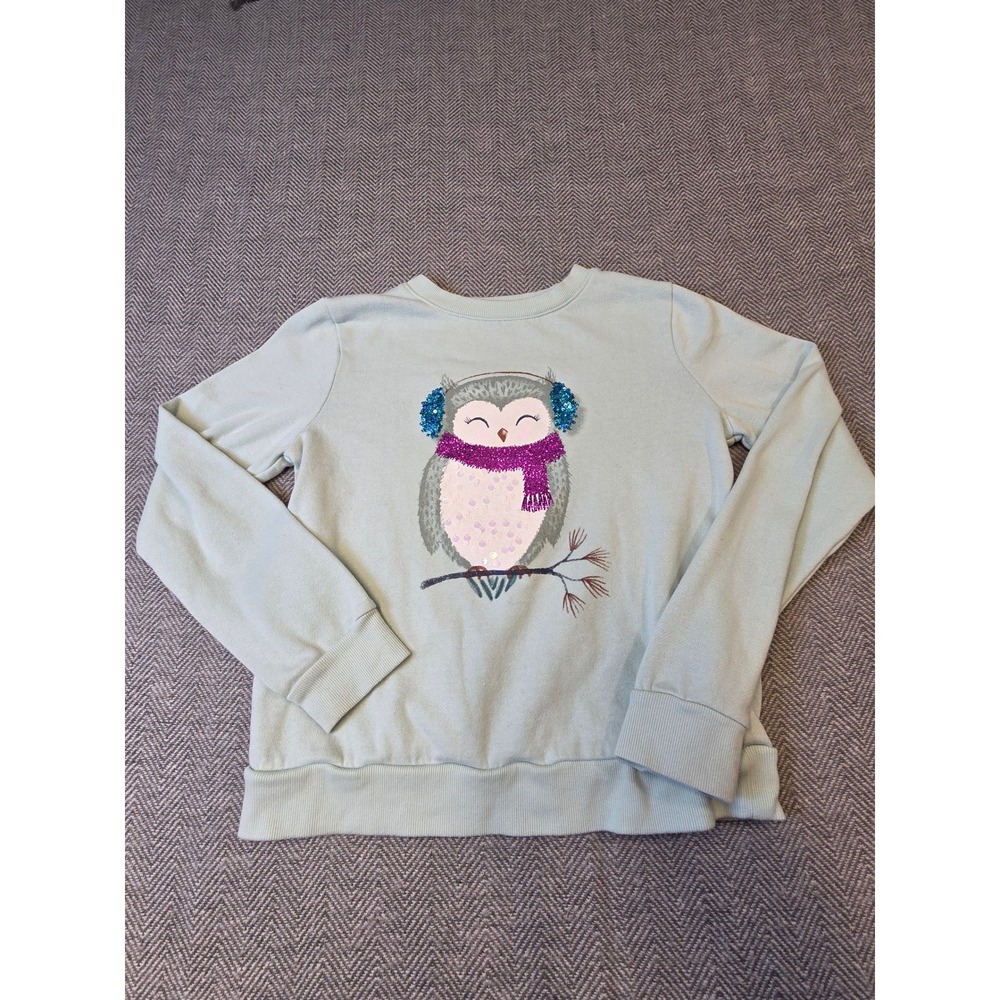 Jumping Beans Sweatshirt Girls 12 Sage Green Owl Graphic Fleece Lined Pullover